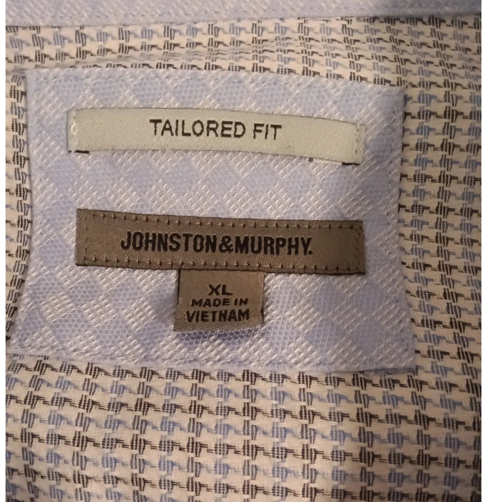Johnston & Murphy Tailored Fit Men's XL Button Down Shirt 100% Cotton Blue Plaid